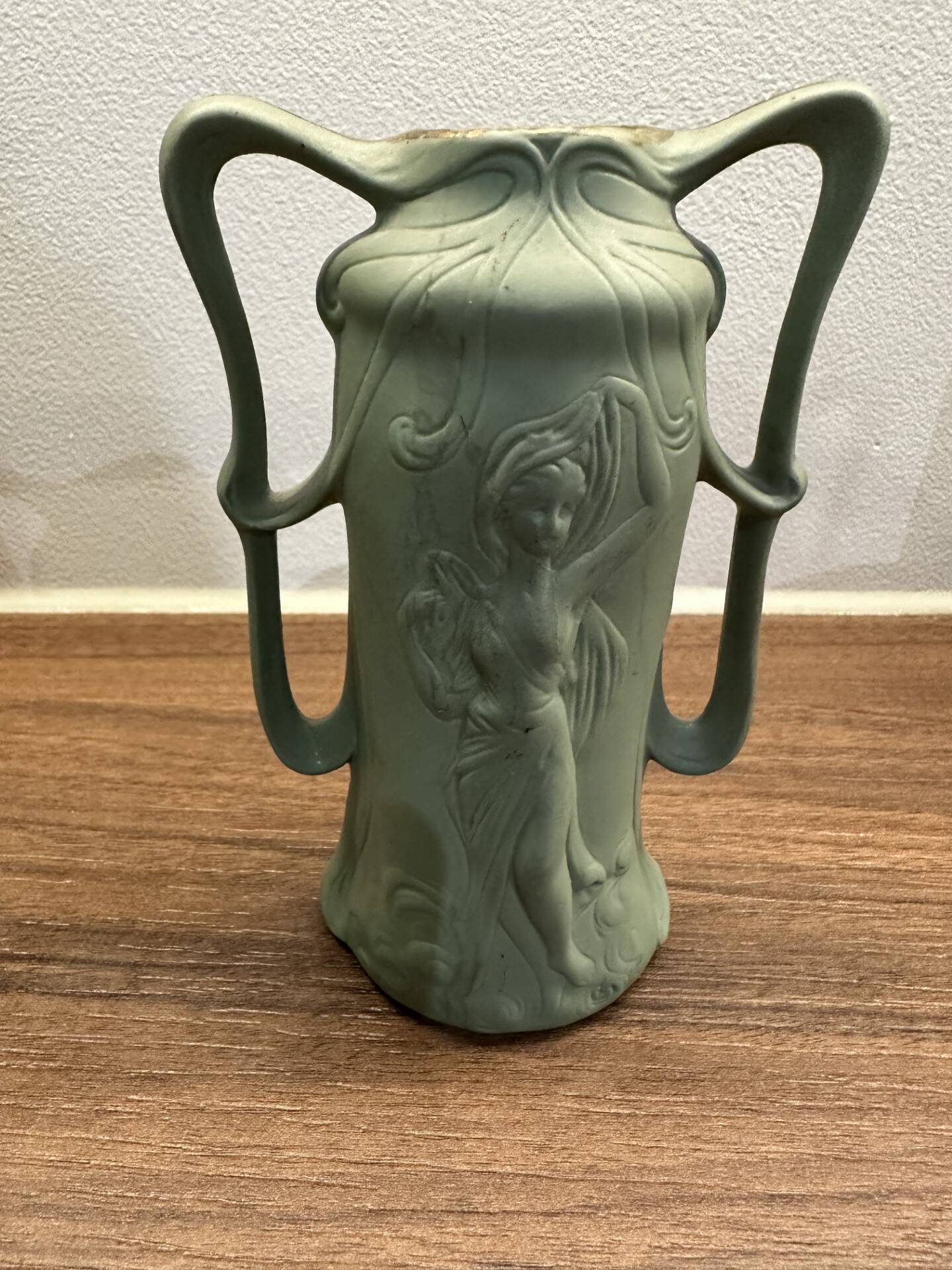 Small green Wedgwood vase art nouveau decor