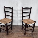 Pair of brutalist chair wood straw