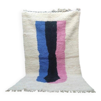 Tapis artistique en laine marocain fait main beni ouarine blue, rose, noire