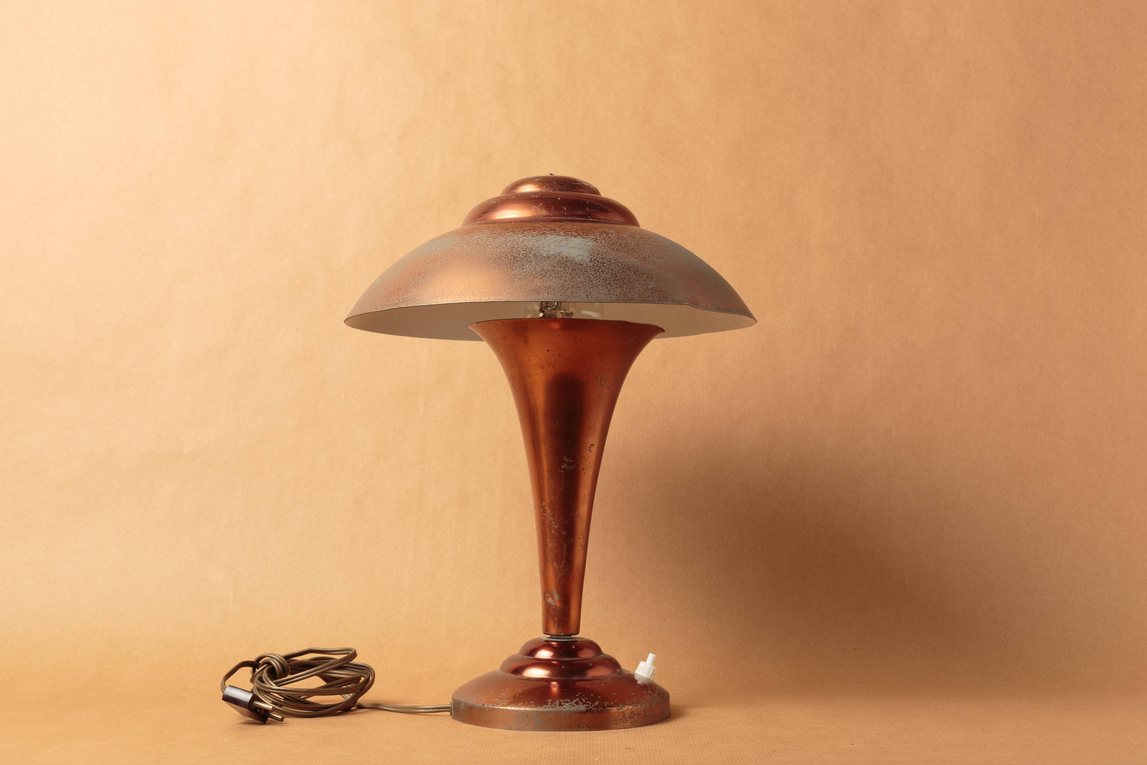 Desk lamp mushroom copper metal art deco 1930 1940