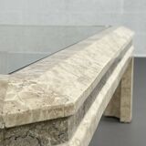 Table basse rectangulaire en marqueterie de pierre et verre, 1980s