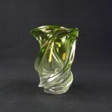Val Saint Lambert crystal vase with a two-tone twisted shape, "Wave" model
