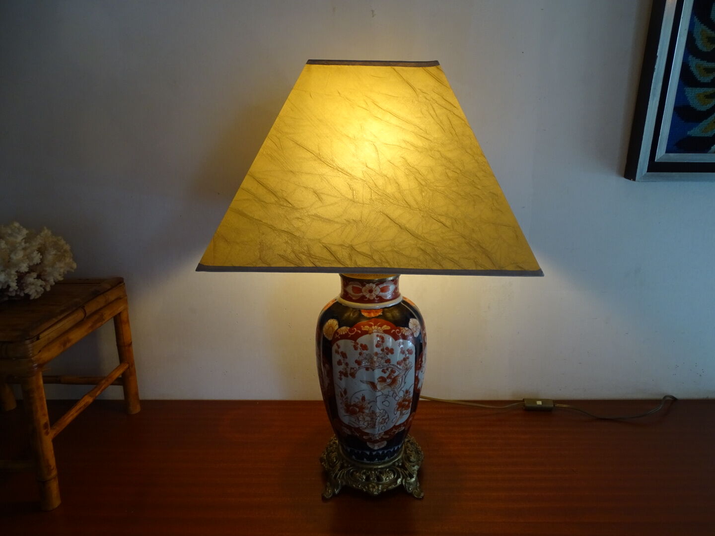 Faience lamp Imari XIXth foot bronze frame