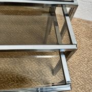 Set of 3 vintage nesting tables – Chrome metal & smoked glass
