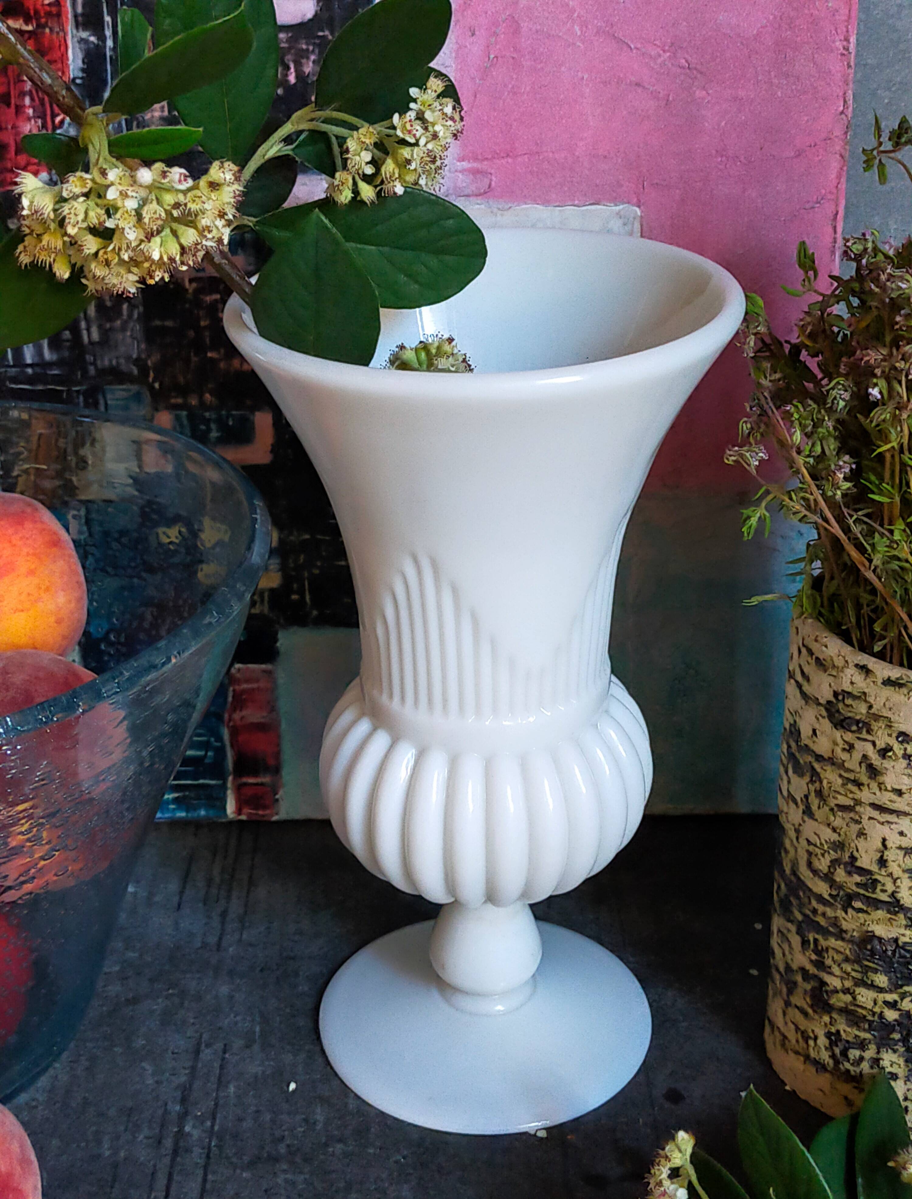Antique milk glass baluster vase early 20th century