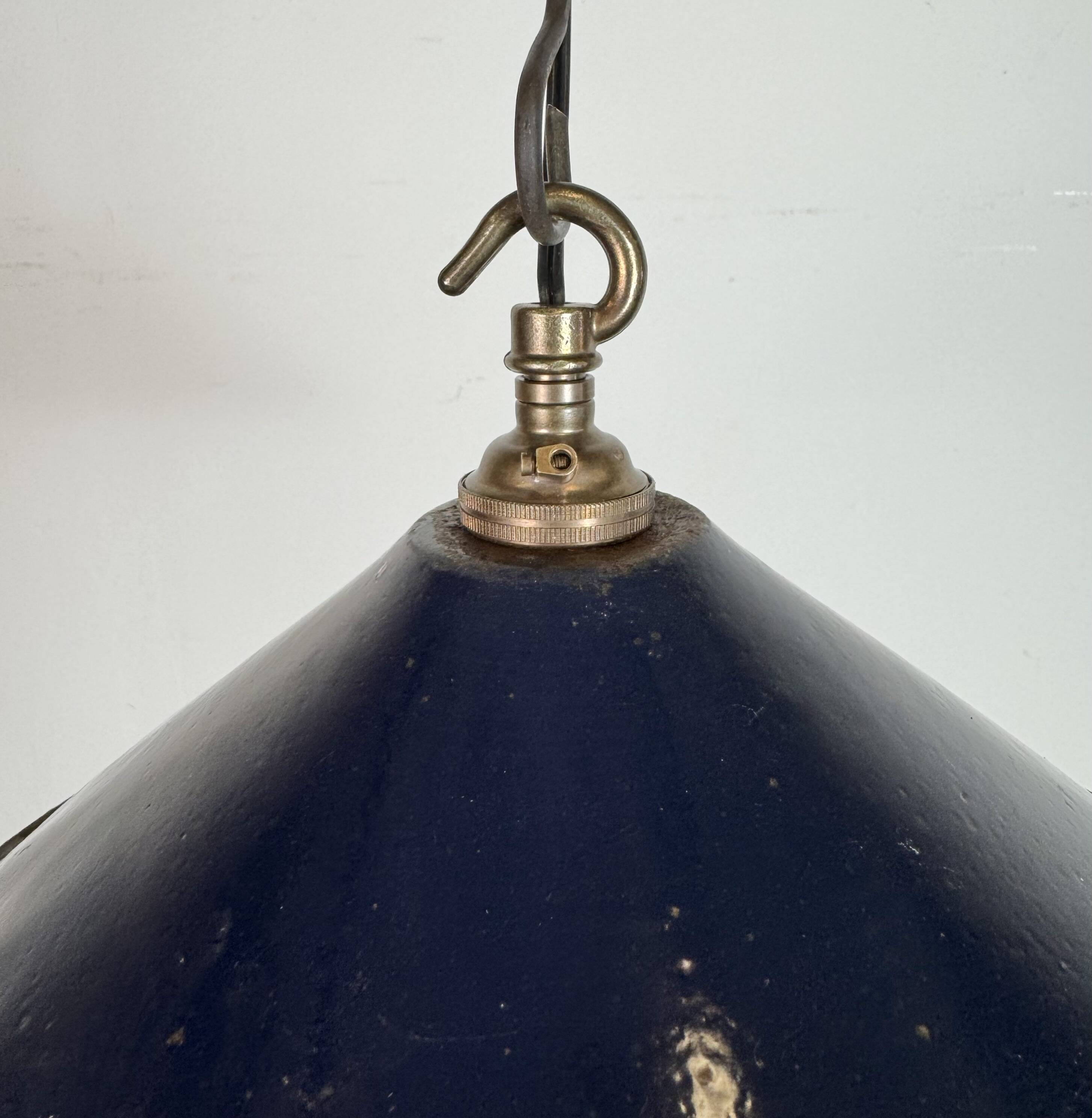 Industrial British Dark Blue Enamel Factory Pendant Lamp, 1950s