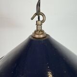 Industrial British Dark Blue Enamel Factory Pendant Lamp, 1950s