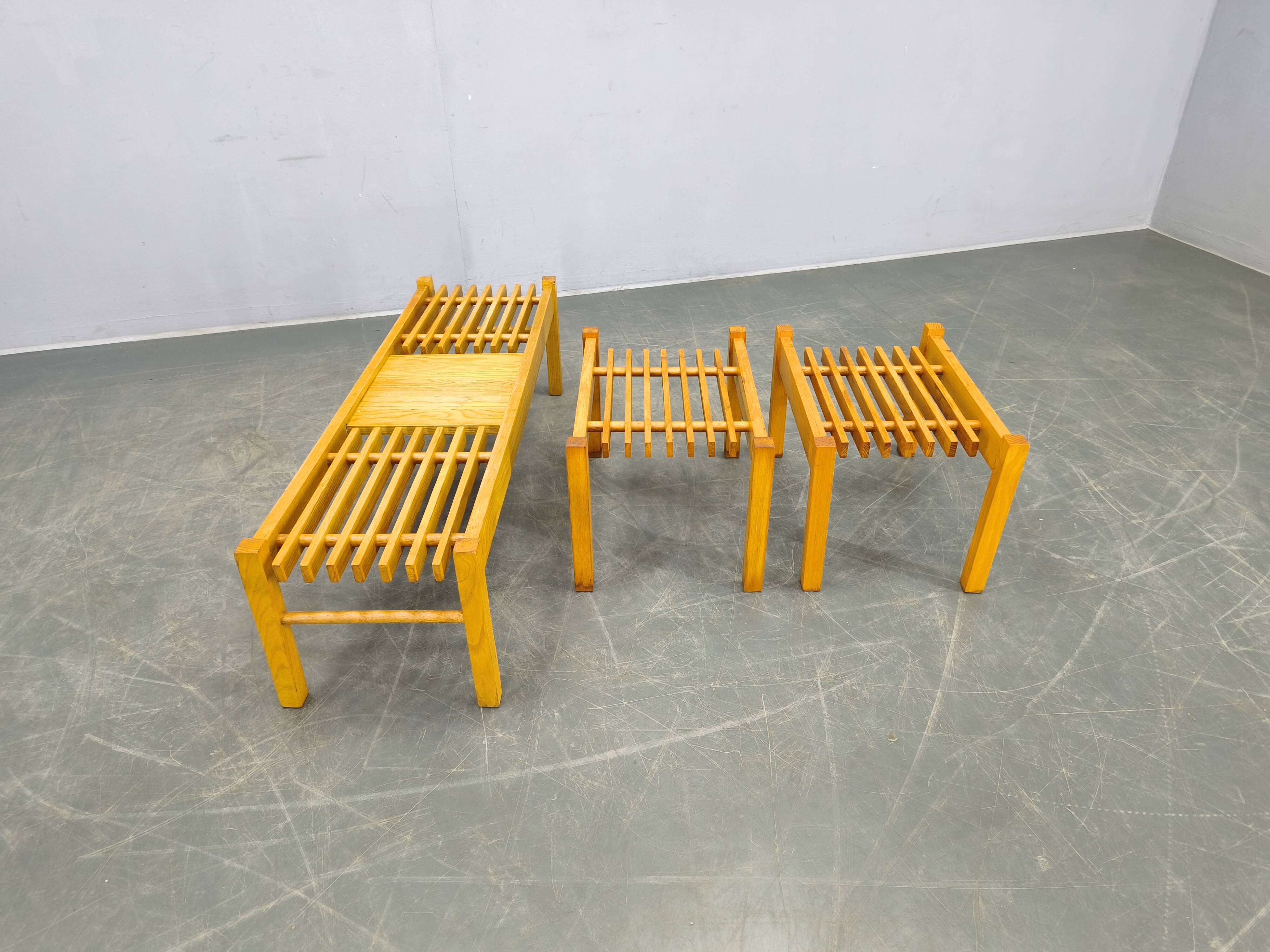 Set of Three Mid-Century Wooden Plant Stands, Czechoslovakia 1970s