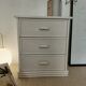 Vintage cane chest of drawers with 3 drawers - white patinated wood - seaside spirit
