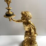 Sculpture, torchère "Jeune satyre" en bronze doré d'après Clodion