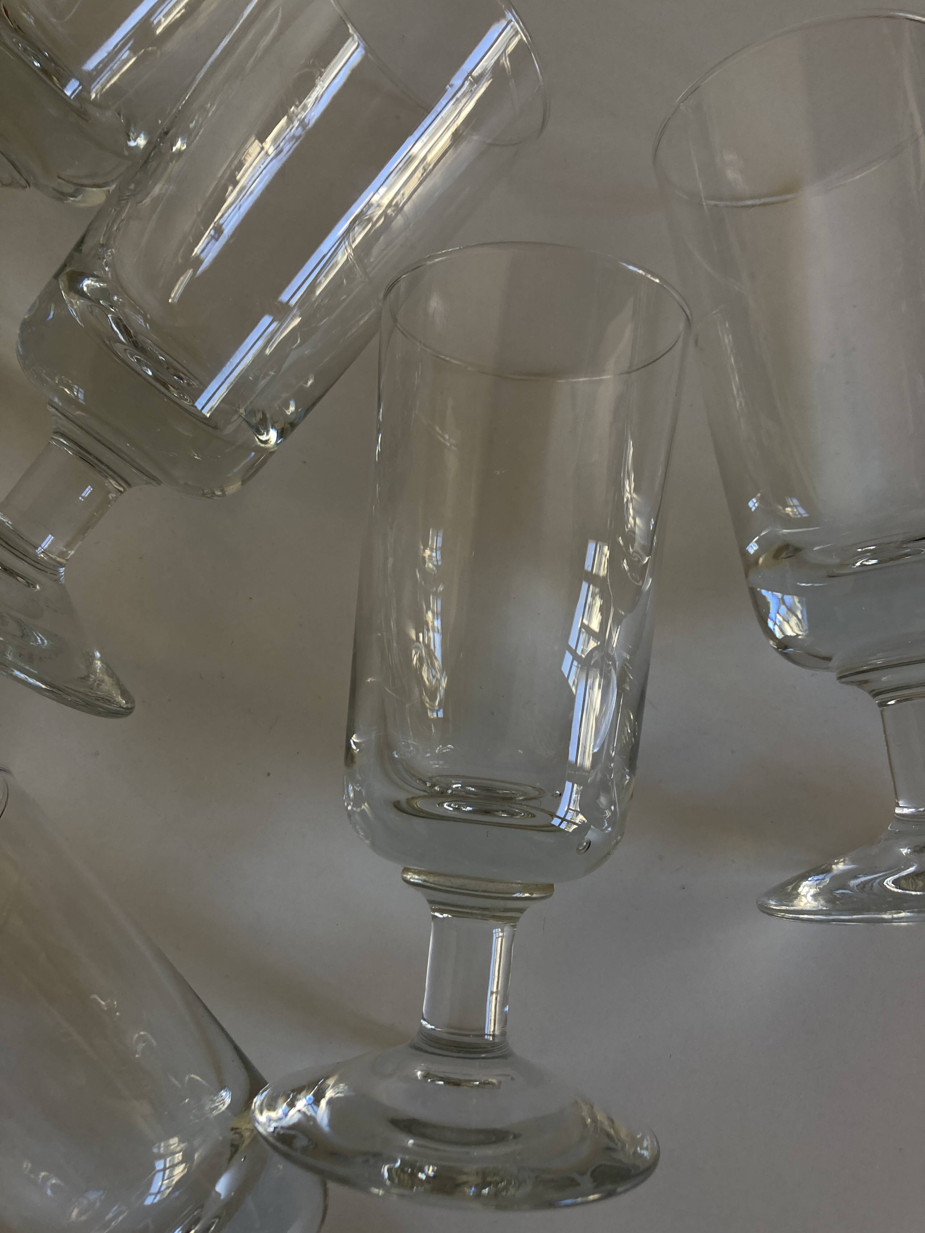 Set of 9 modernist half crystal water wine roller glasses 1960