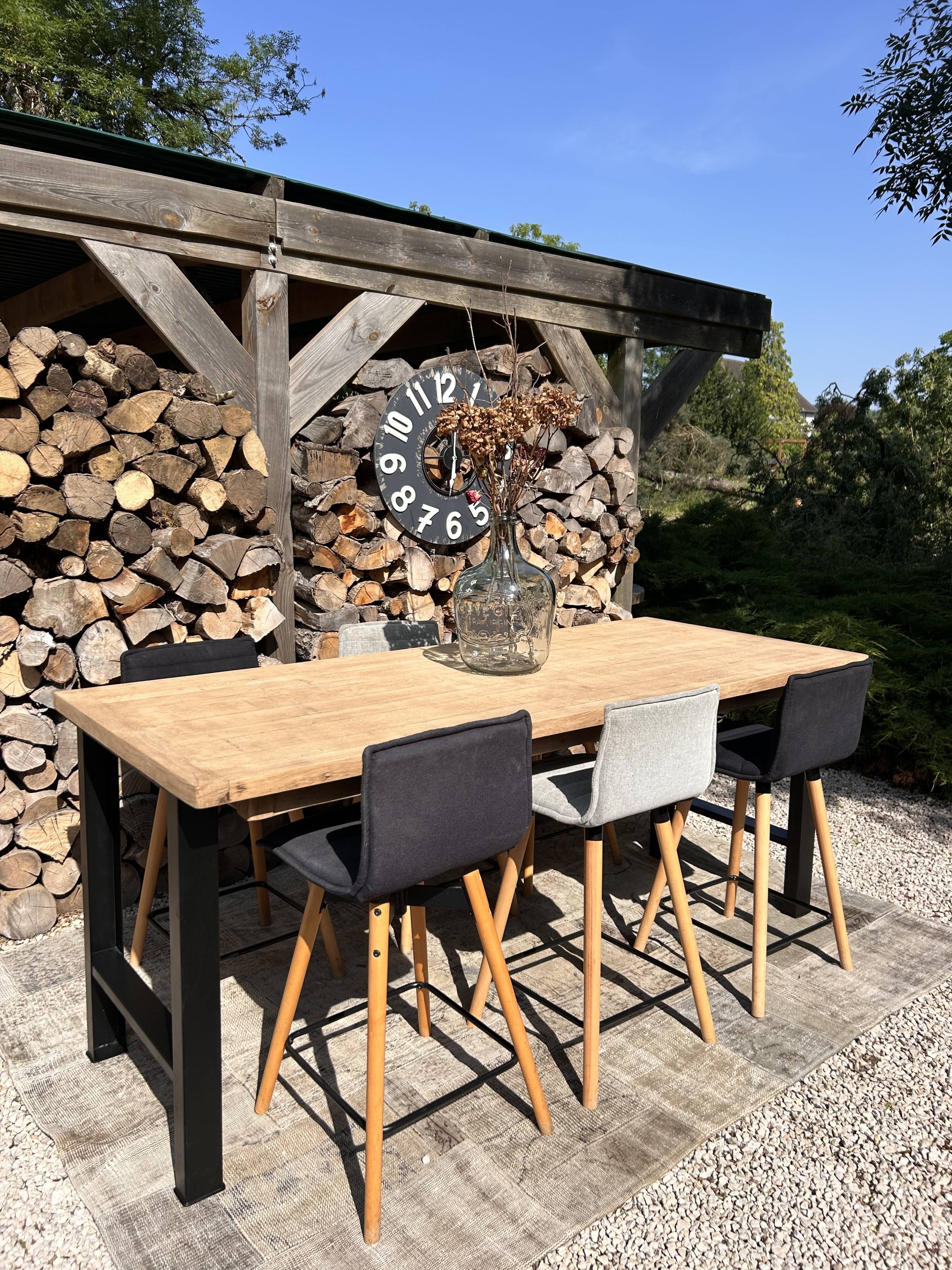 High table, island in wood and metal