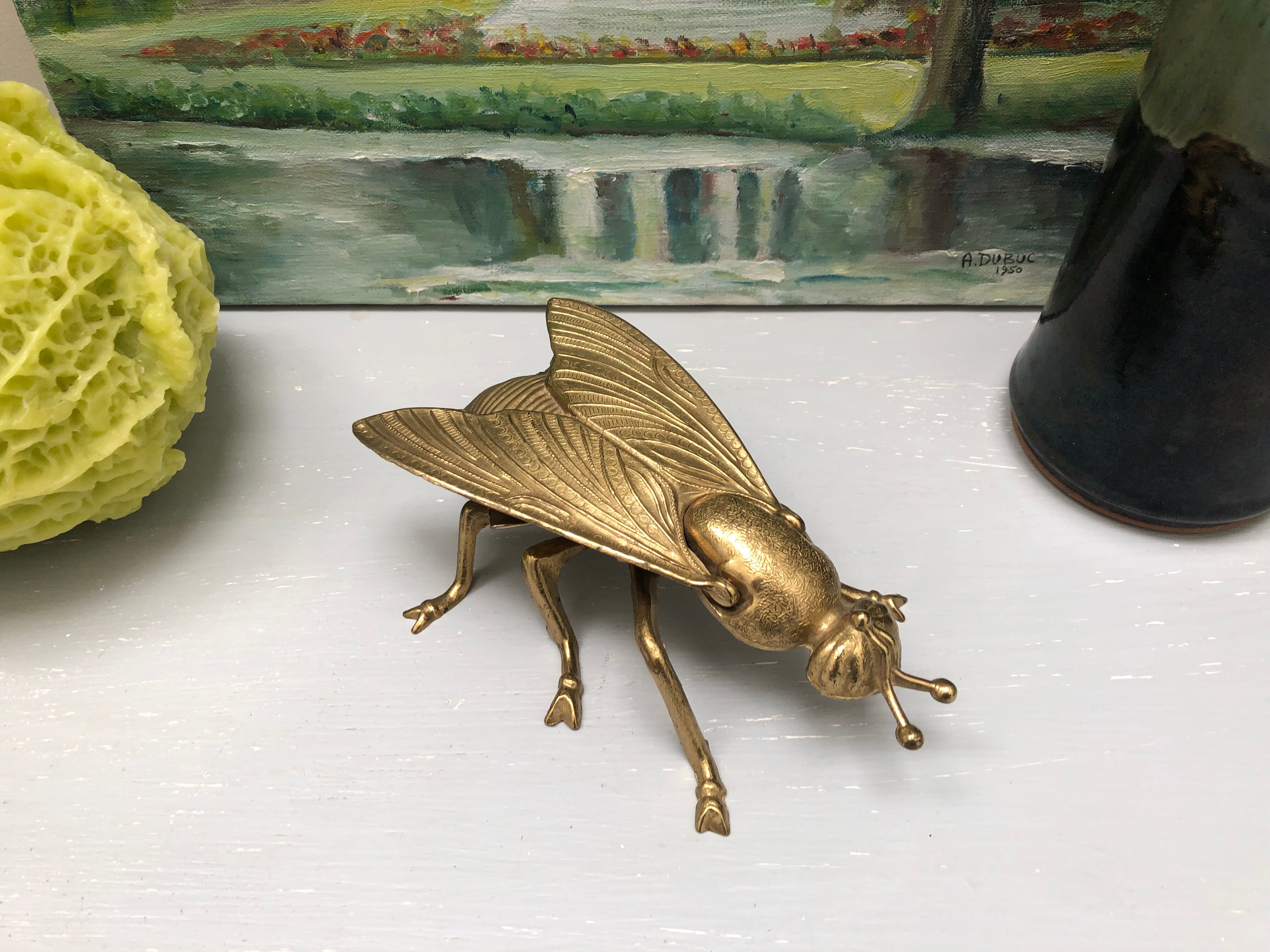 Belle Broche Vintage En Forme De Mouche - Bijou Doré Rare Et Ancien
