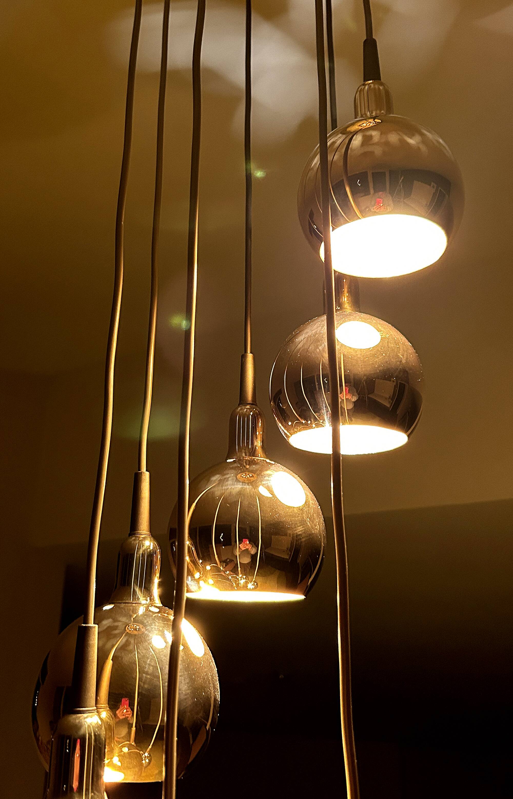 Large vintage pendant lamp gilded with fine gold