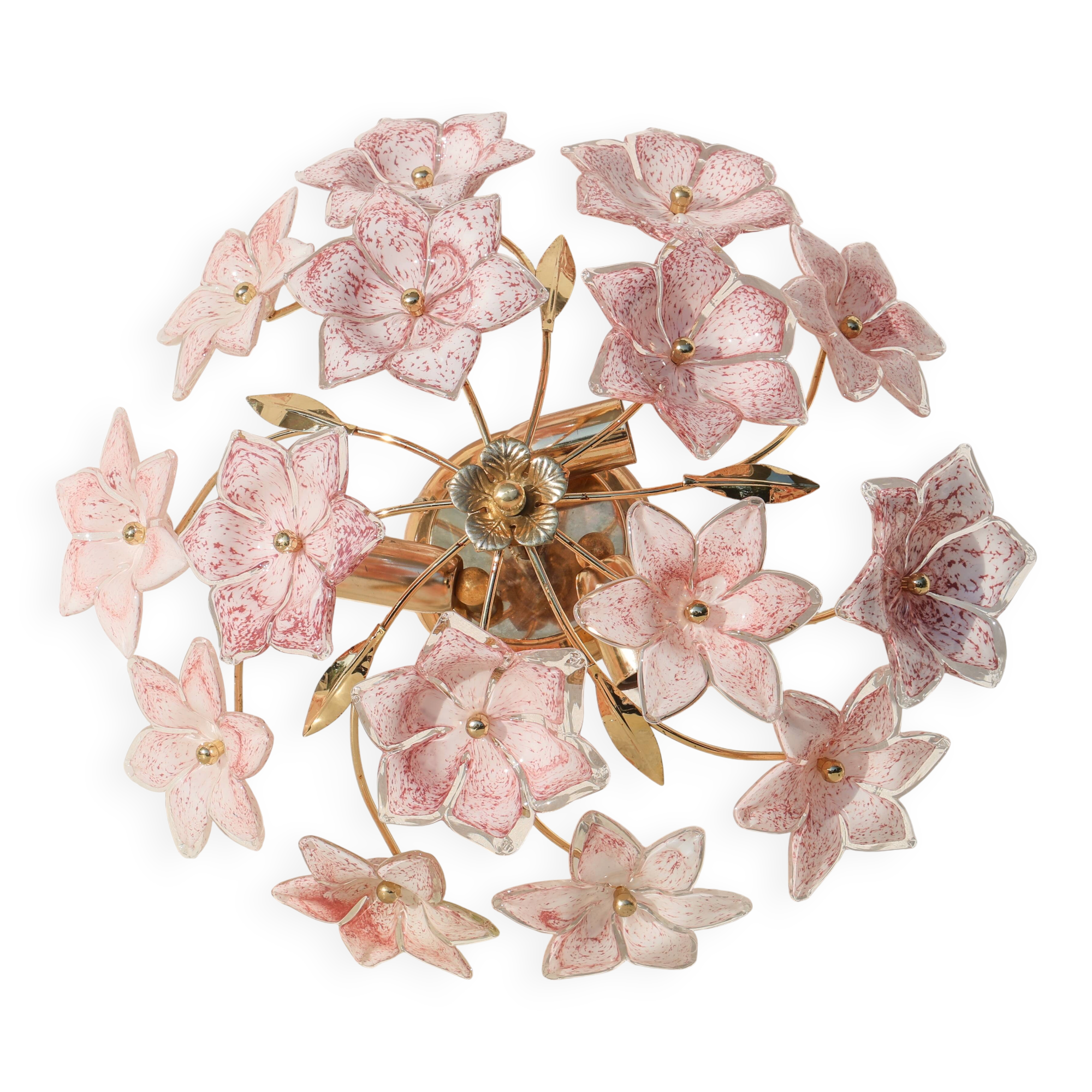Lustre vintage Murano fleurs roses, années 1970