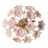 Lustre vintage Murano fleurs roses, années 1970