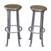 2 tabourets haut de bar design métal et bois