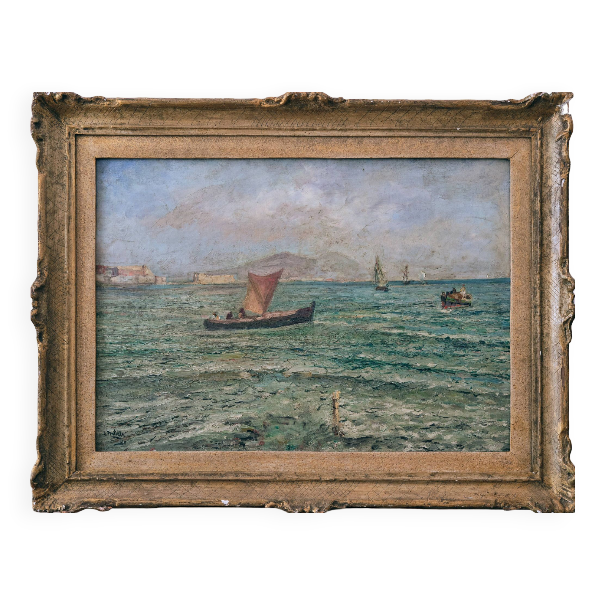 Quais et bateaux ugo pratella (1890-1978) huile sur toile