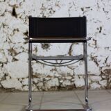 Cantilever armchair in chromed metal and black leather, 1970