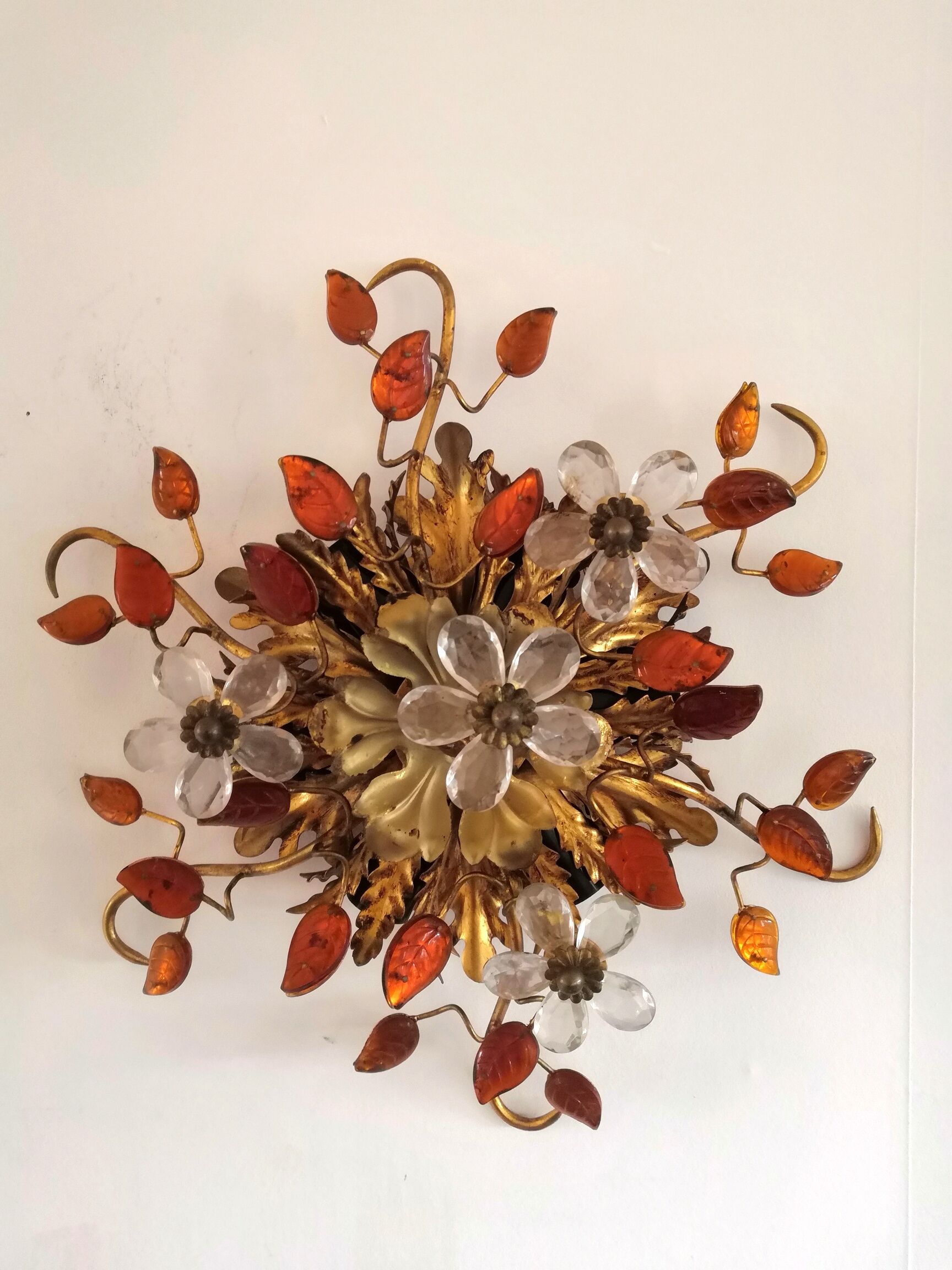 Ceiling lamp or wall lamp Maison Banci gilded metal and Murano glass