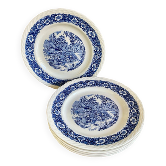 6 Staffordshire England “countryside” dinner plates