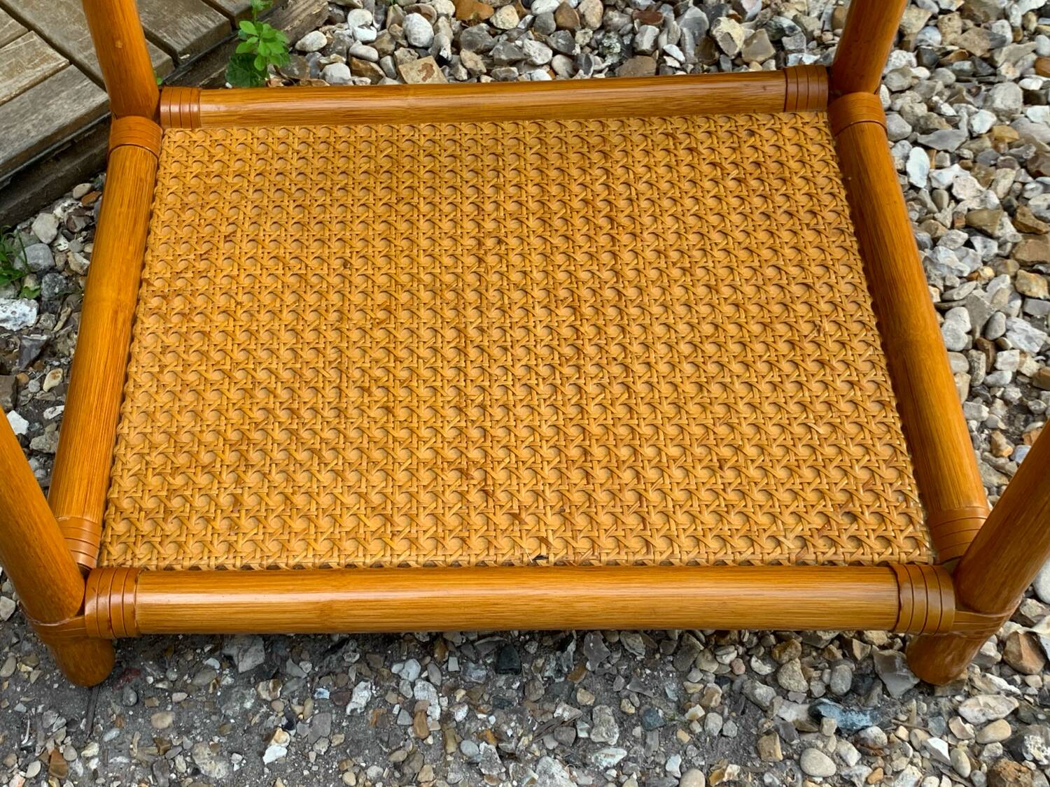 Chest of drawers and bedside table in rattan cane and oak, vintage 1970s
