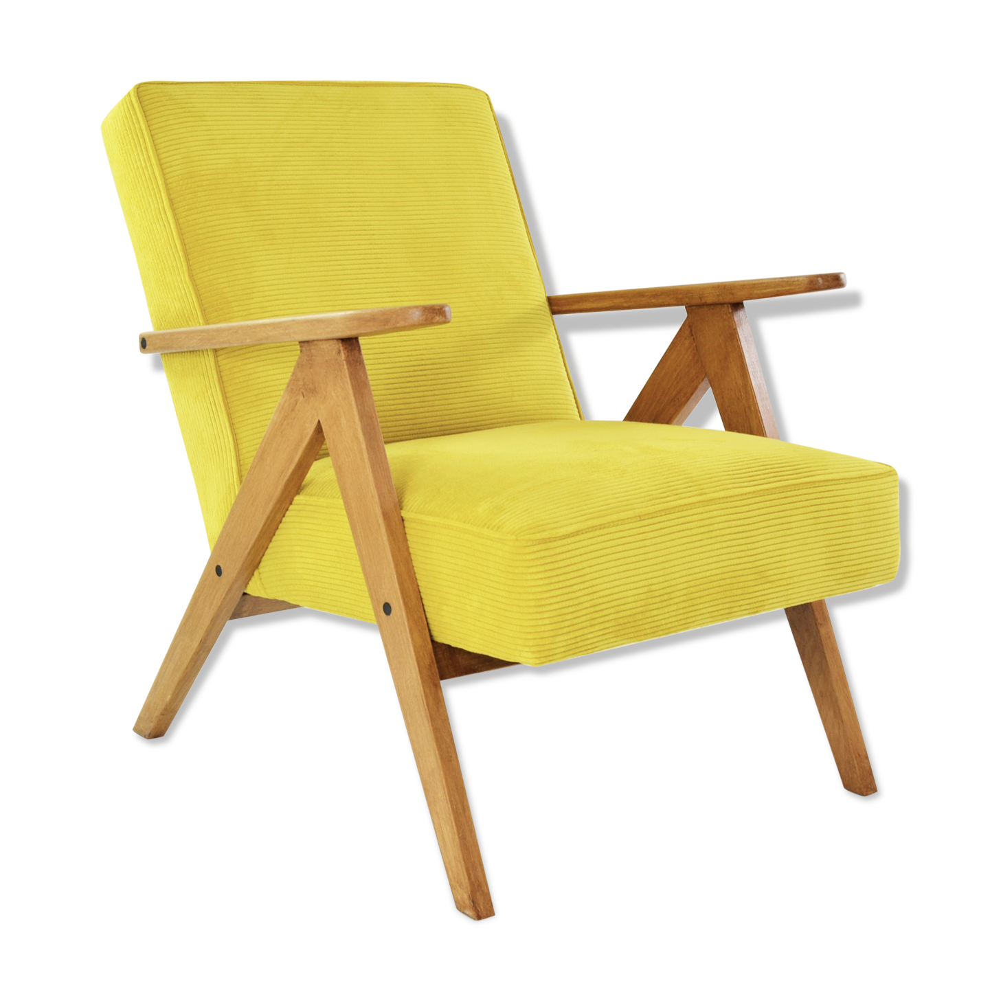 Kompas armchair yellow ribbed velvet