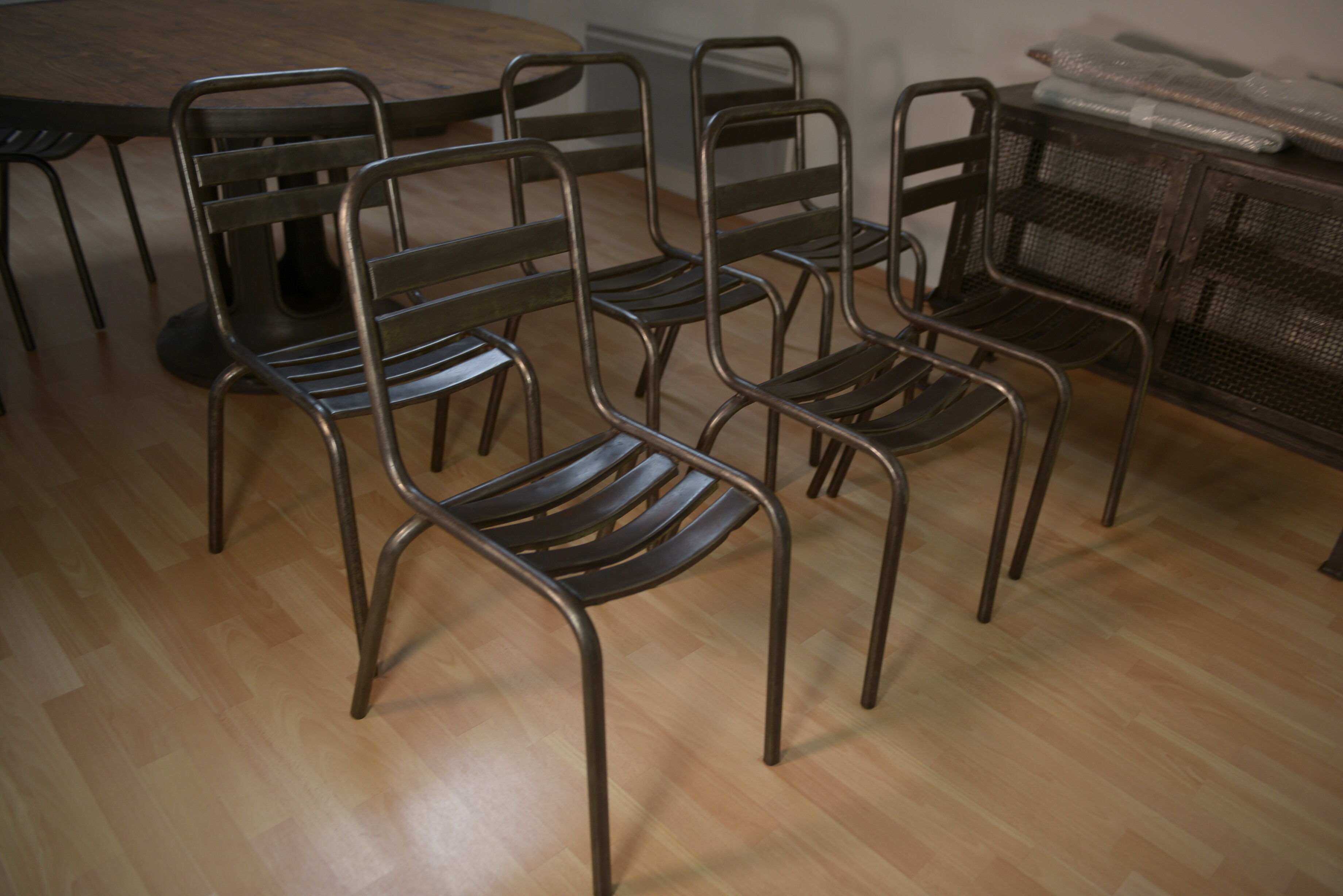 Set of 8 stackable 1950 metal chairs