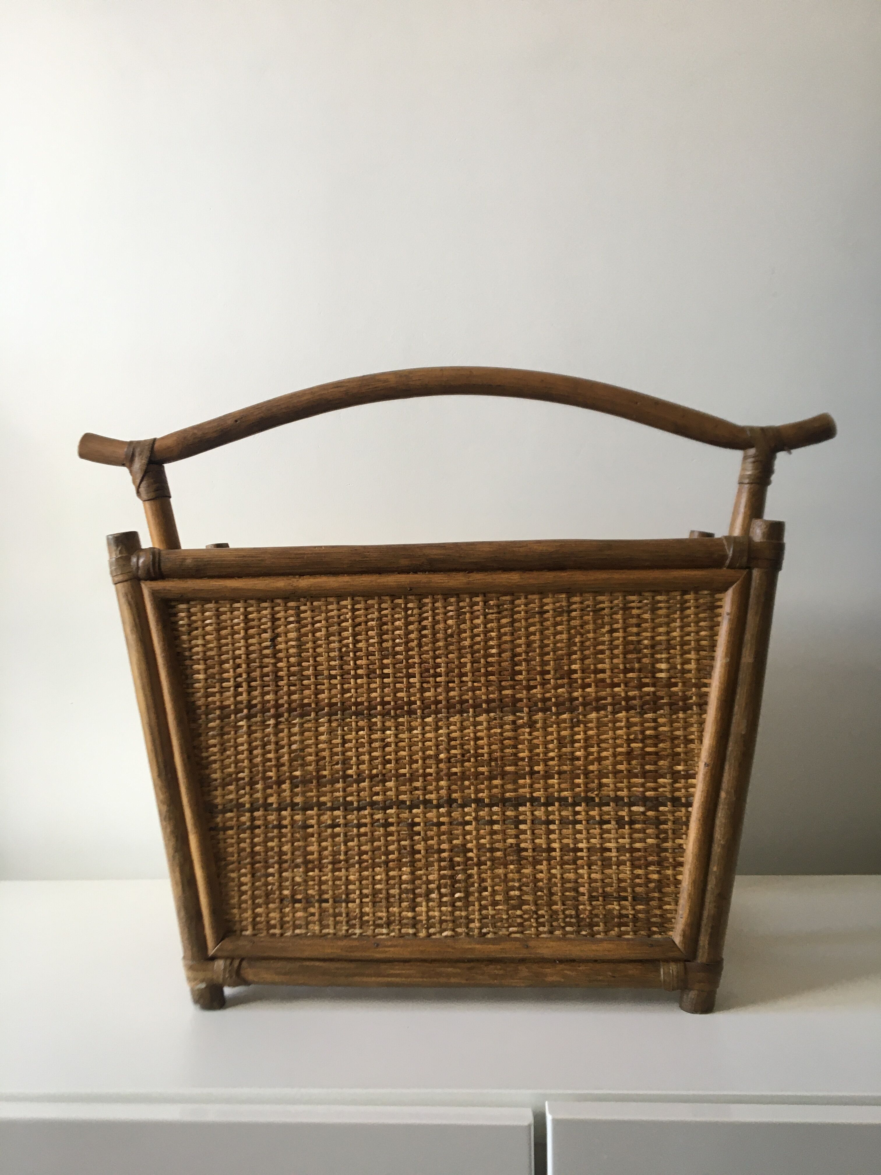 1960s rattan magazine rack