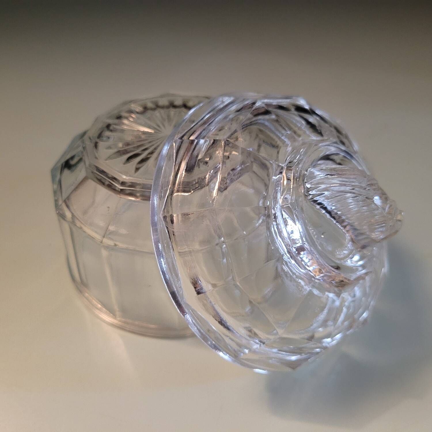 Antique sugar bowl in faceted molded glass – France, 1930s