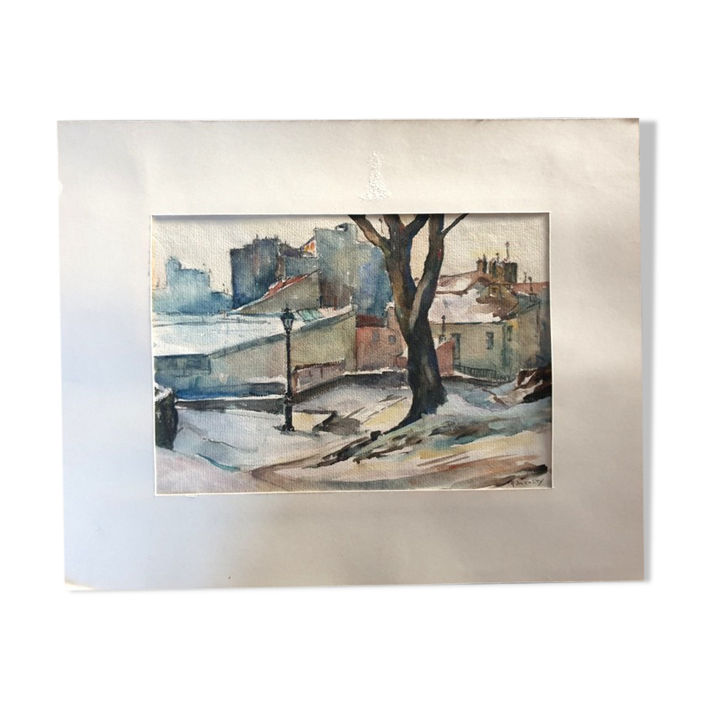 André Duculty (1912-1990) Watercolor on paper "Impasse Dragée sous la neige, Montmartre à Paris"