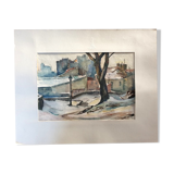 André Duculty (1912-1990) Watercolor on paper "Impasse Dragée sous la neige, Montmartre à Paris"