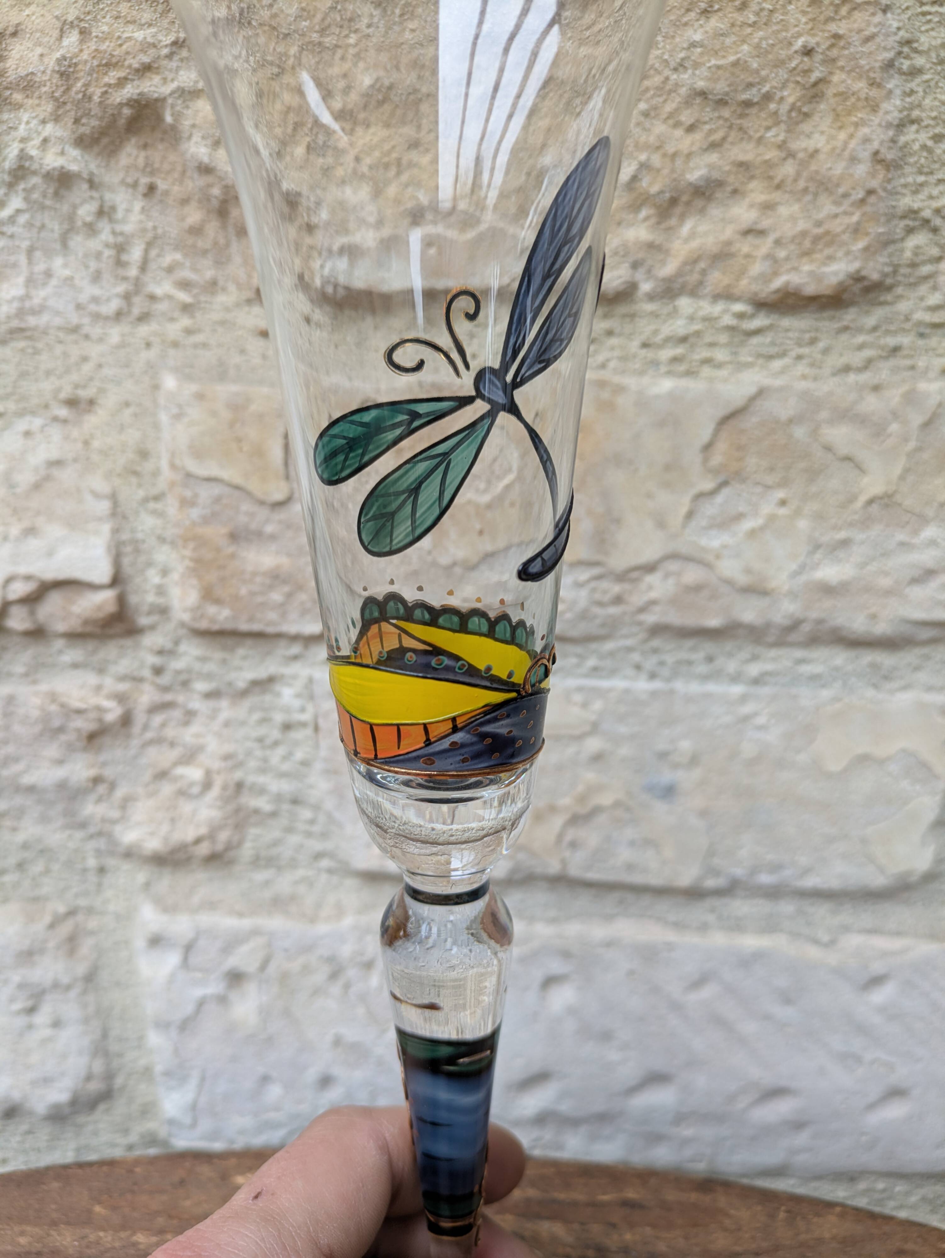 Champagne flute Paul Nagel collection Rêverie model Libellule hand-painted