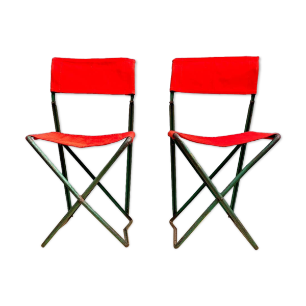 Ensemble table et duo&nbsp;chaises pliantes camping vintage 1970