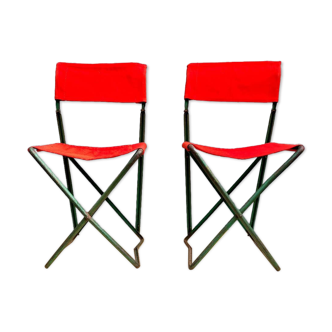Ensemble table et duo chaises pliantes camping vintage 1970