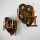 Pair of Brutalist wood & copper wall sconces, Italy, 1970s