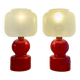 Pair of bright red glass "Globes" bedside lamps, 1960