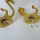 Old pair of wall sconces with carp, brass and globe in white opaline. Year 60
