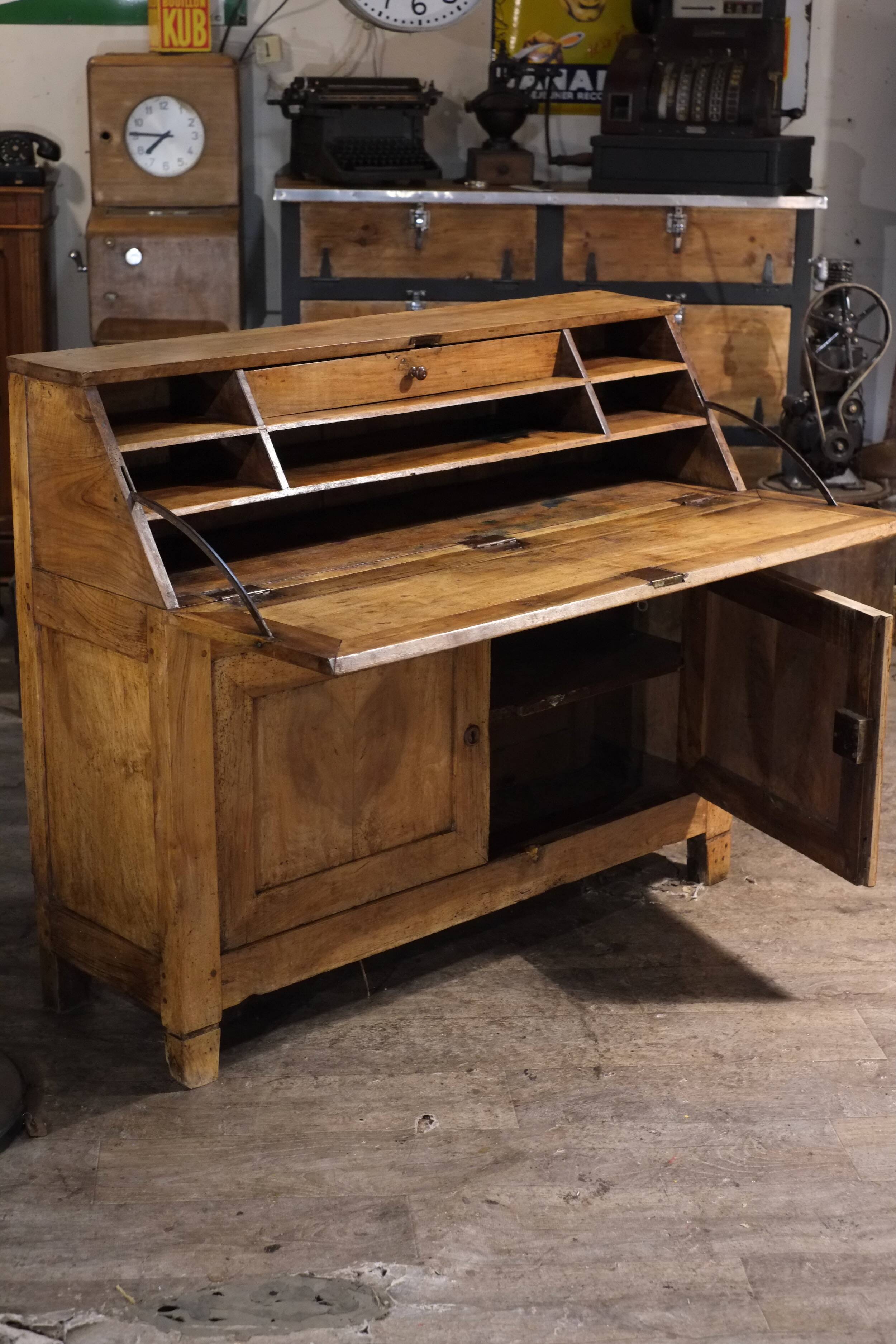 antique writing desk secretary from the 19th century in solid walnut