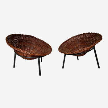 Pair of wicker basket armchairs