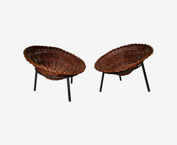 Paire de fauteuils corbeille en osier