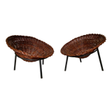 Pair of wicker basket armchairs