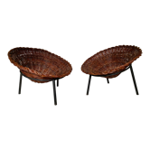 Pair of wicker basket armchairs