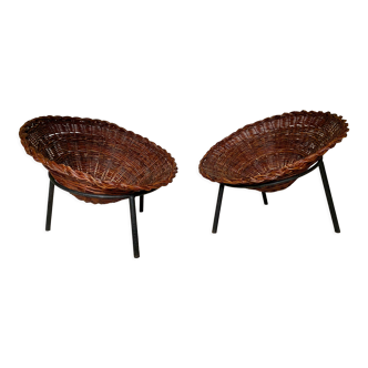 Pair of wicker basket armchairs