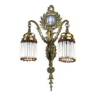 Wedgwood Porcelain Bronze Wall Lamp Lampshades Tassel Beads Tubes