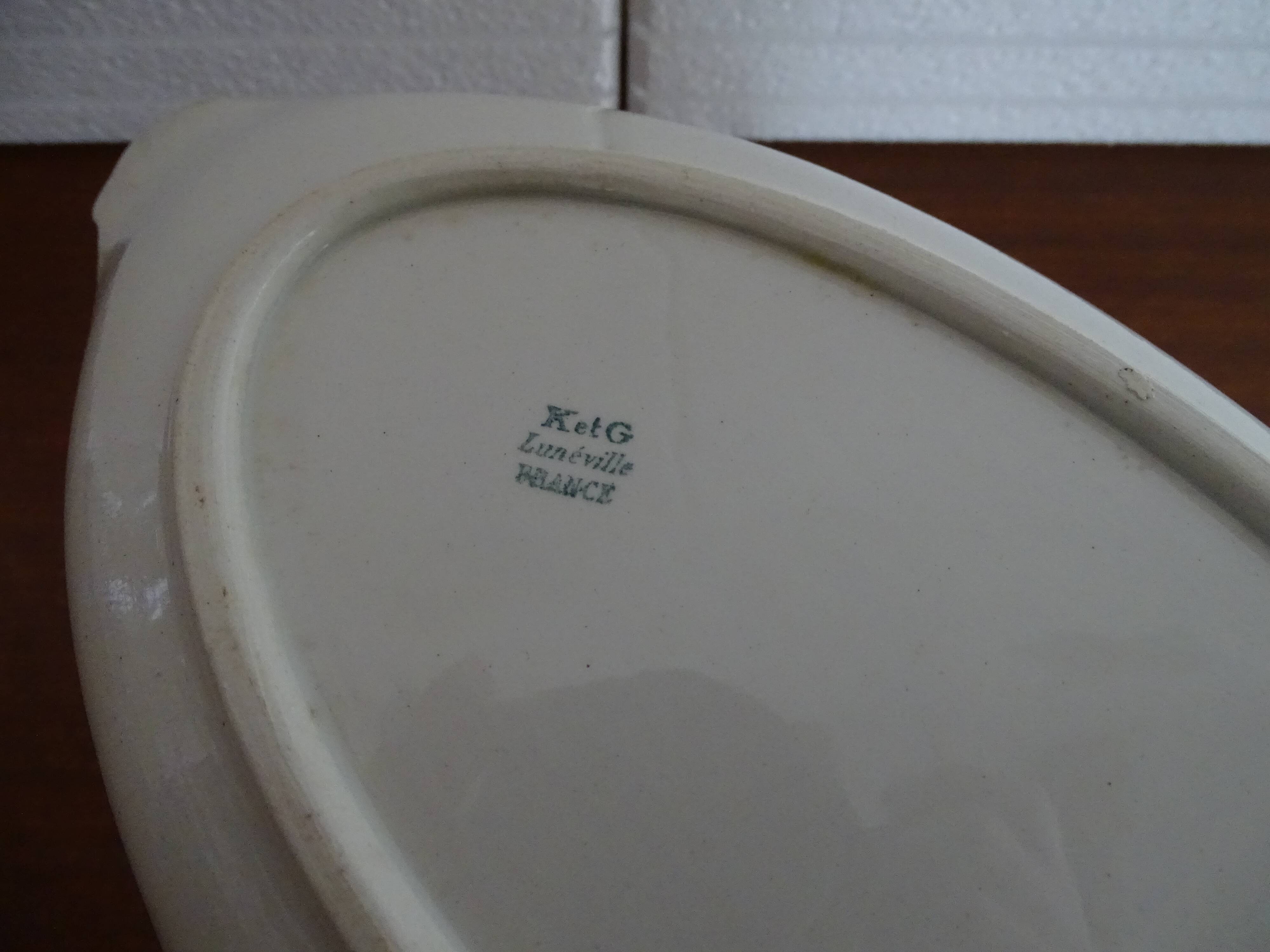 Old earthenware gravy boat KG Lunéville flower pattern - 30.5 cm