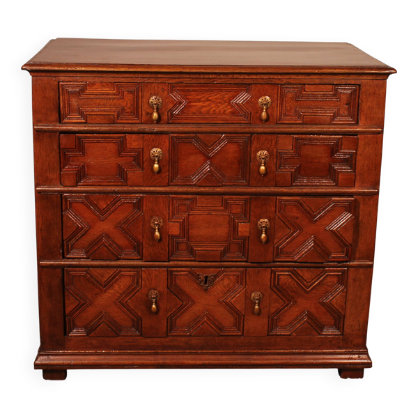 Commode Jacobean En Chêne Du 17° Siècle