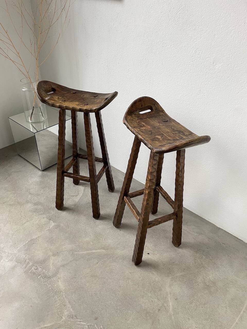 Pair of brutalist high stools