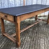 Antique oak farmhouse table with cat bar and 2 end drawers