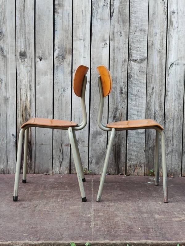 Vintage industrial chair Tubax in wood and metal